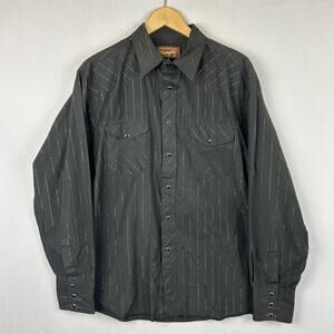 Wrangler Western Button Up Shirt Black Pearl Snap Gold Stripes Vintage Size XL